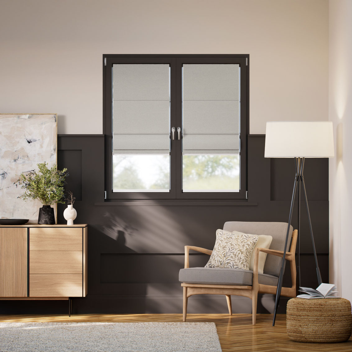 Stick On Cavendish Grey Wash Roman Blind