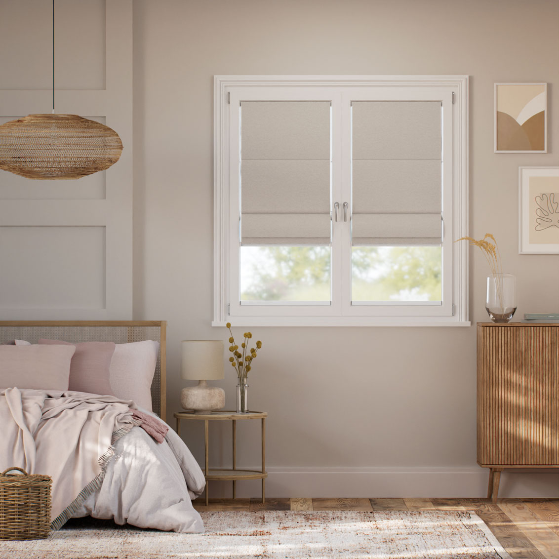 Stick On Cavendish Warm Stone Roman Blind