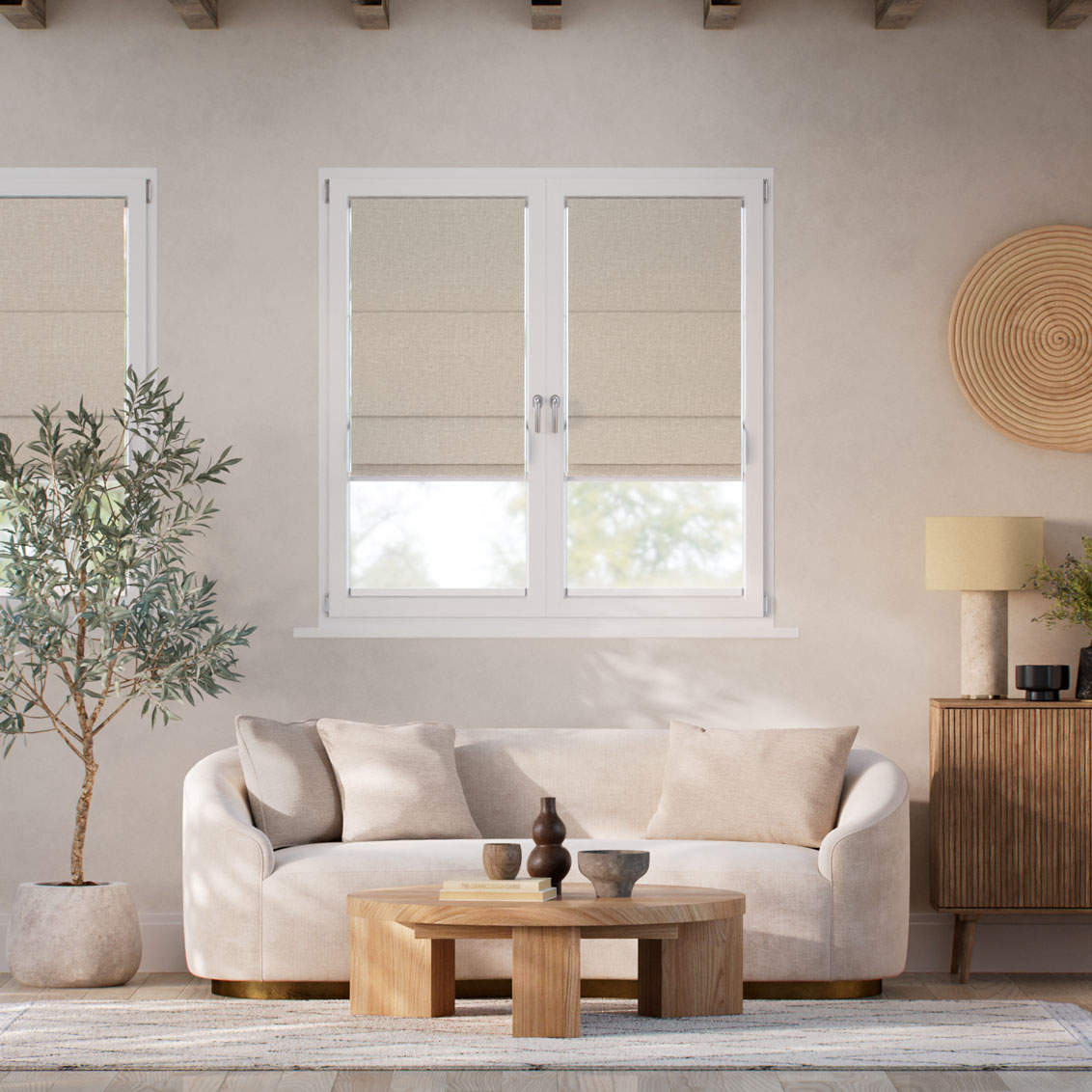 Stick On Pure Linen Roman Blind