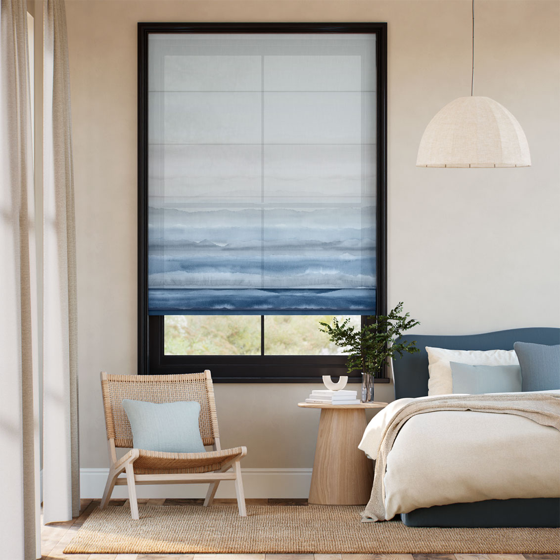 Strata Stripe Voile Midnight Roman Blind