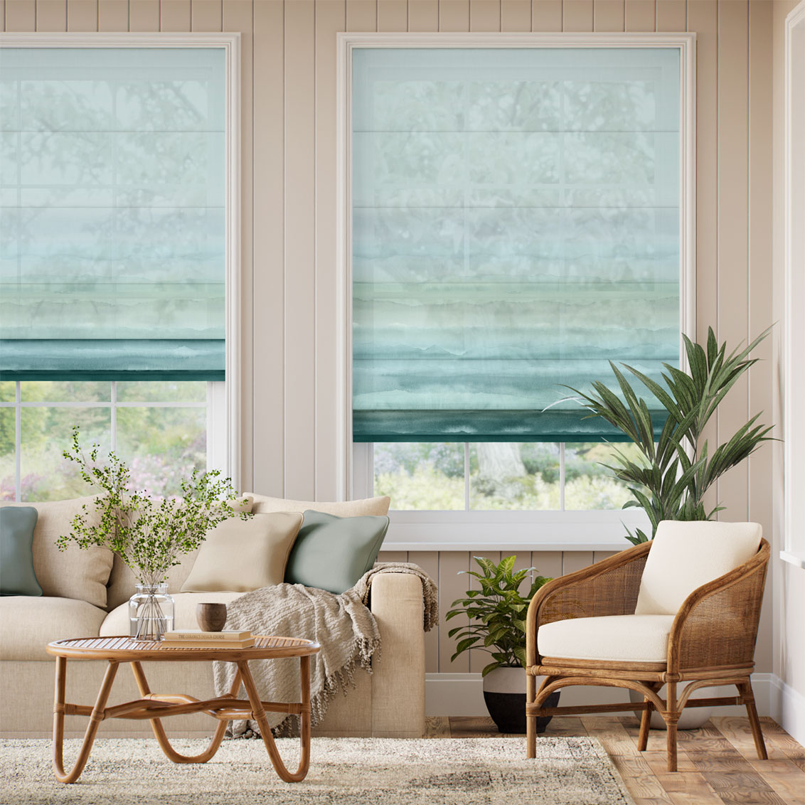 Strata Stripe Voile Ocean Roman Blind