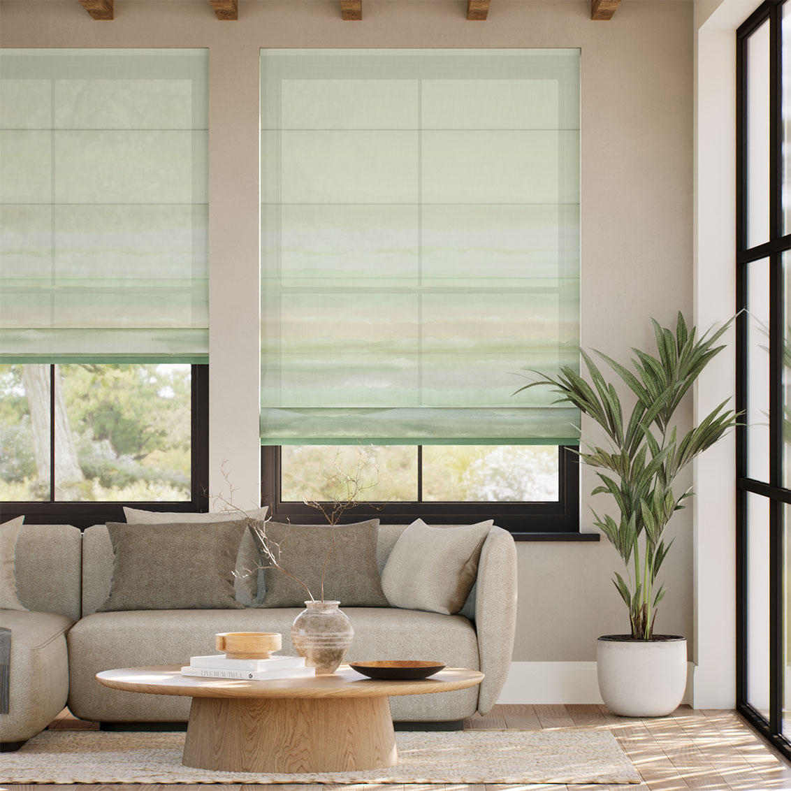 Strata Stripe Voile Sage Roman Blind