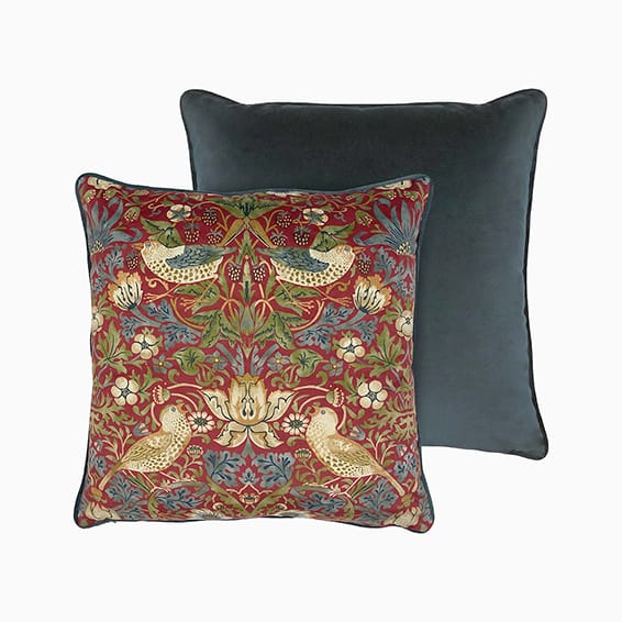 William Morris Strawberry Thief Harissa Red Cushion