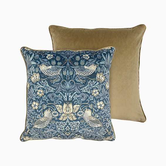 William Morris Strawberry Thief Indigo Blue Cushion