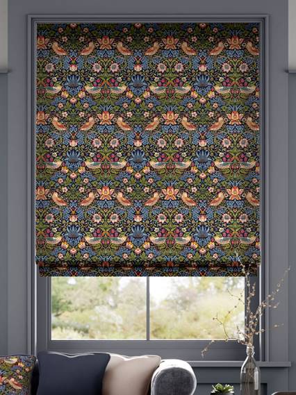 Electric William Morris Strawberry Thief Jewel Roman Blind thumbnail image