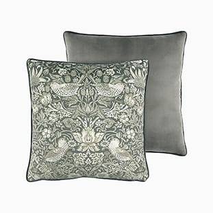 William Morris Strawberry Thief Velvet Manor Grey Cushion thumbnail image