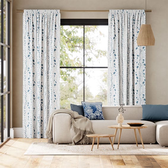 String of Hearts Blue Curtains