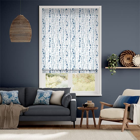 String of Hearts Blue Roman Blind
