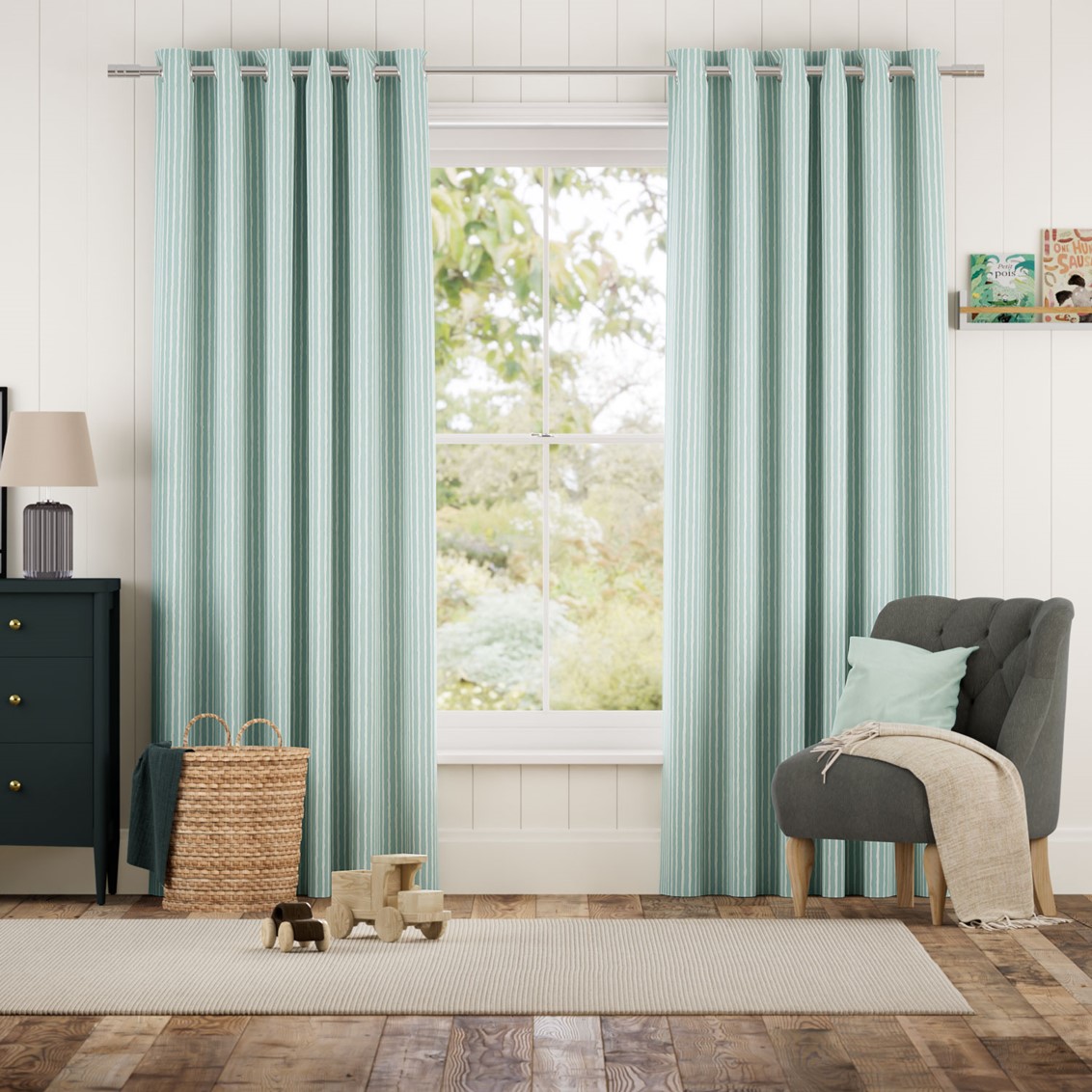 Suki Stripe Duck Egg Curtains