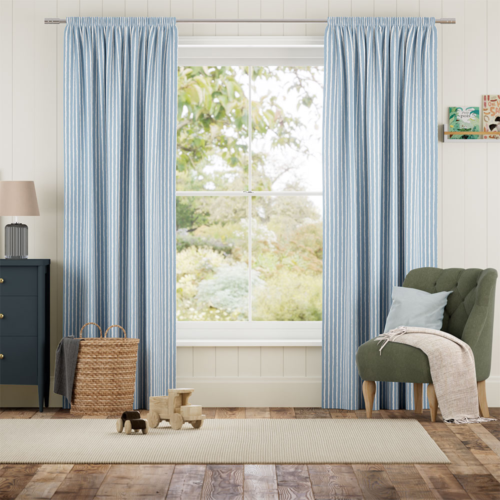 Suki Stripe Sky Blue Curtains thumbnail image