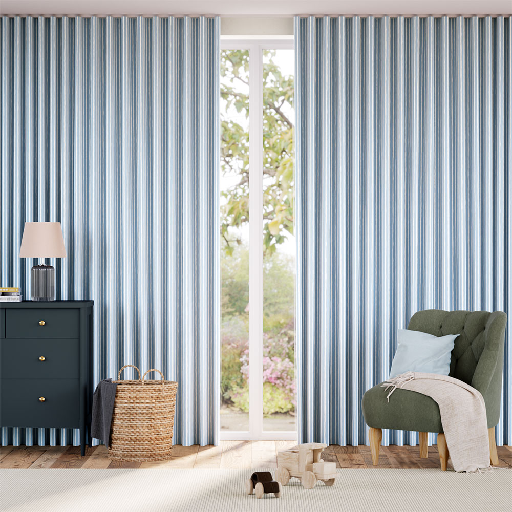 Suki Stripe Sky Blue Curtains thumbnail image