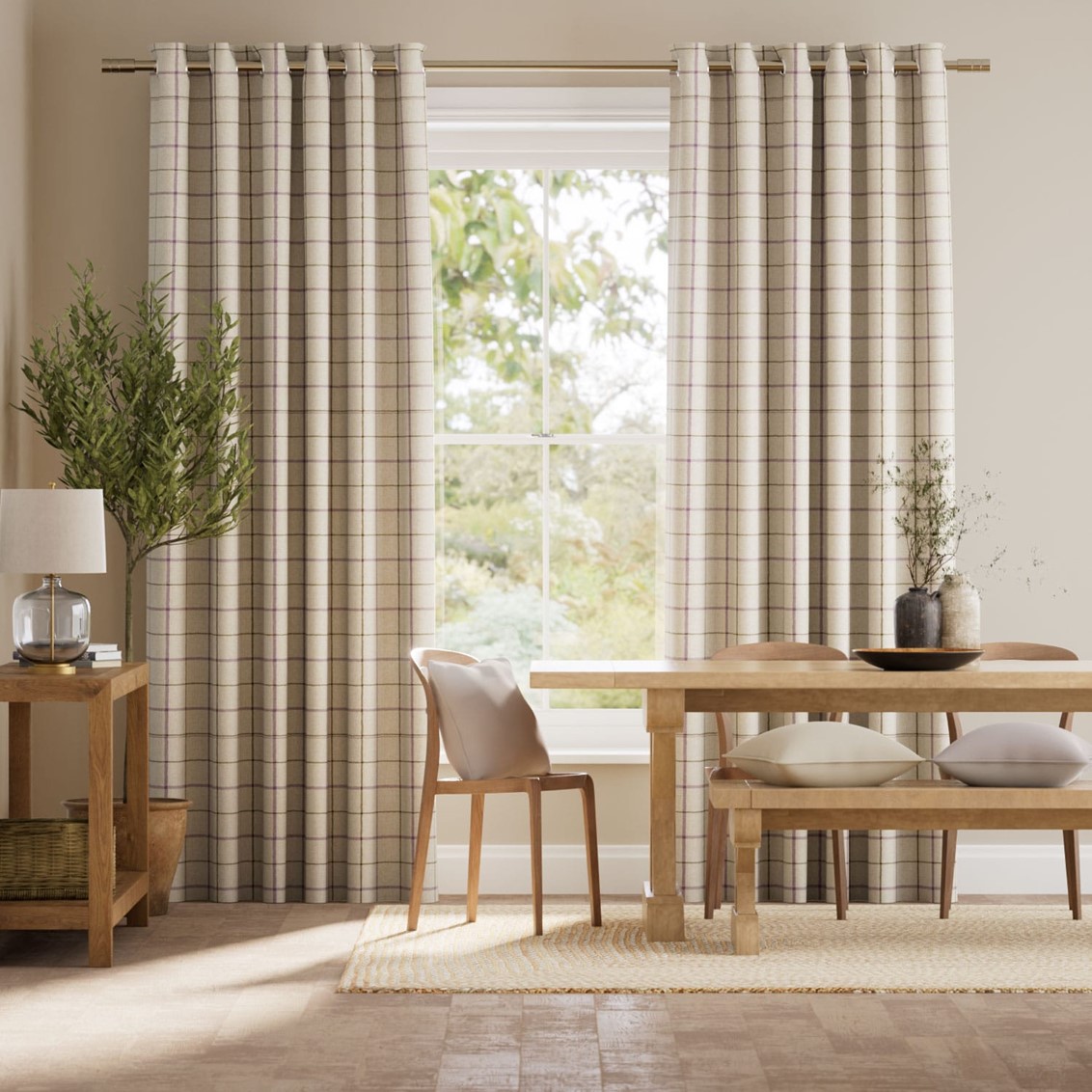 Tattersall Check Mulberry Curtains