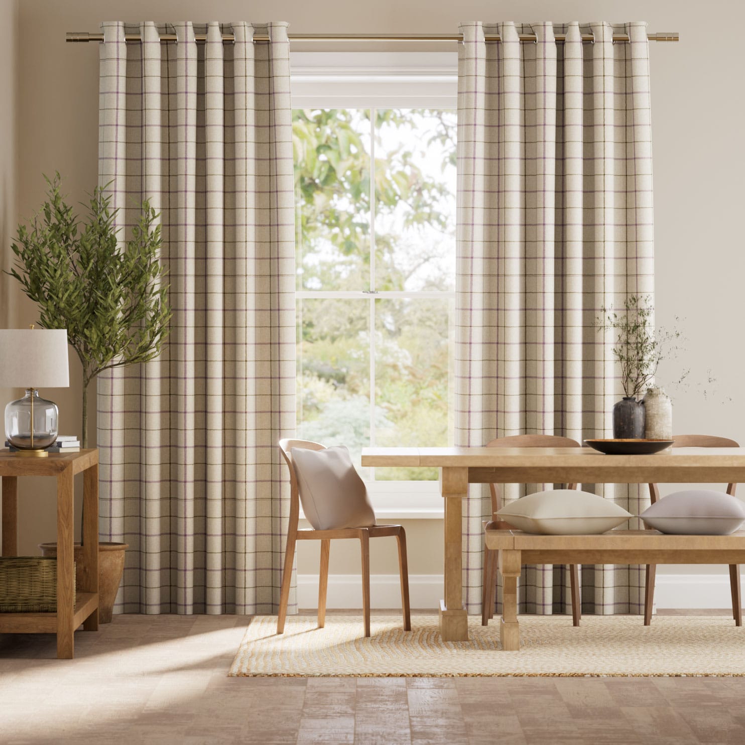 Tattersall Check Mulberry Curtains thumbnail image