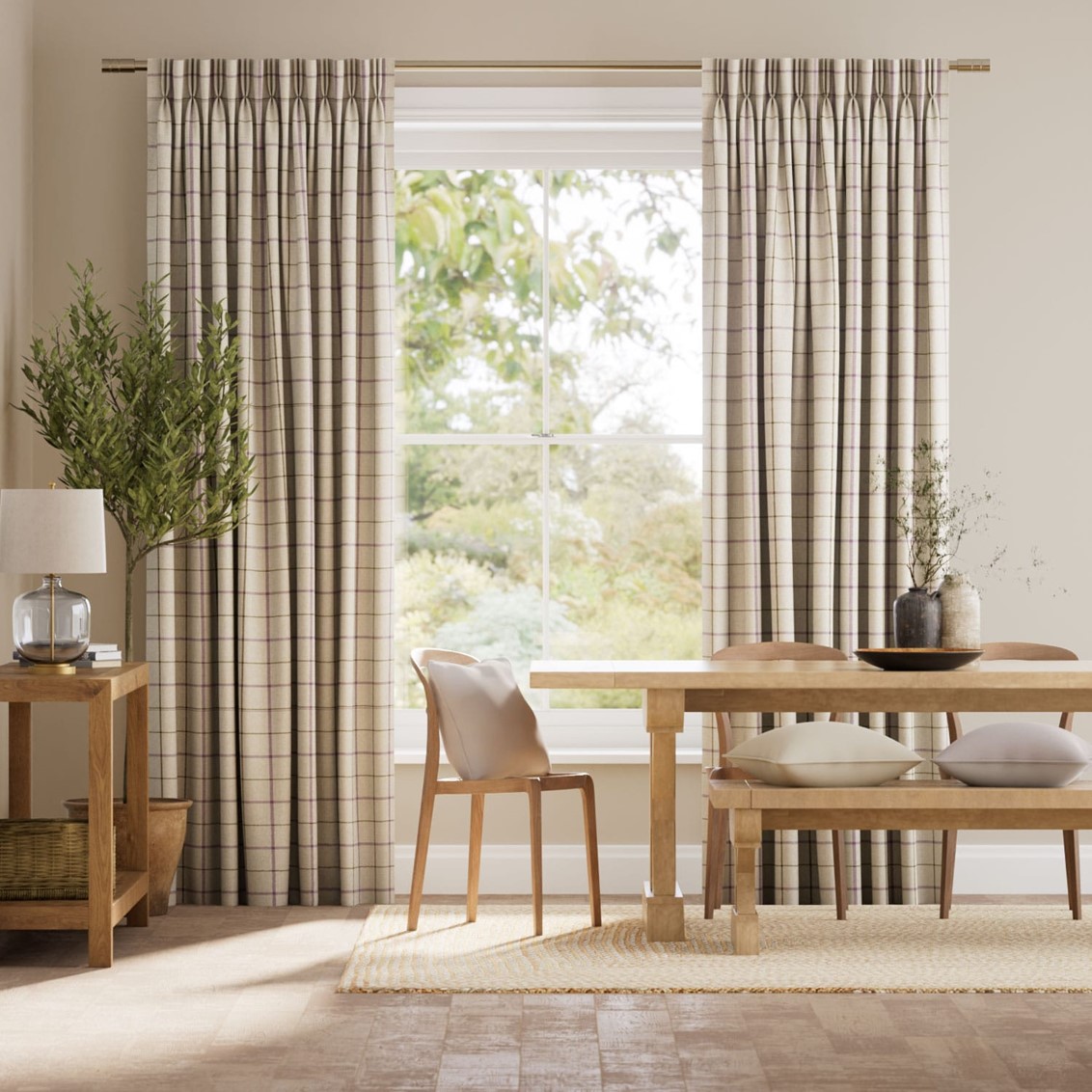 Tattersall Check Mulberry Curtains