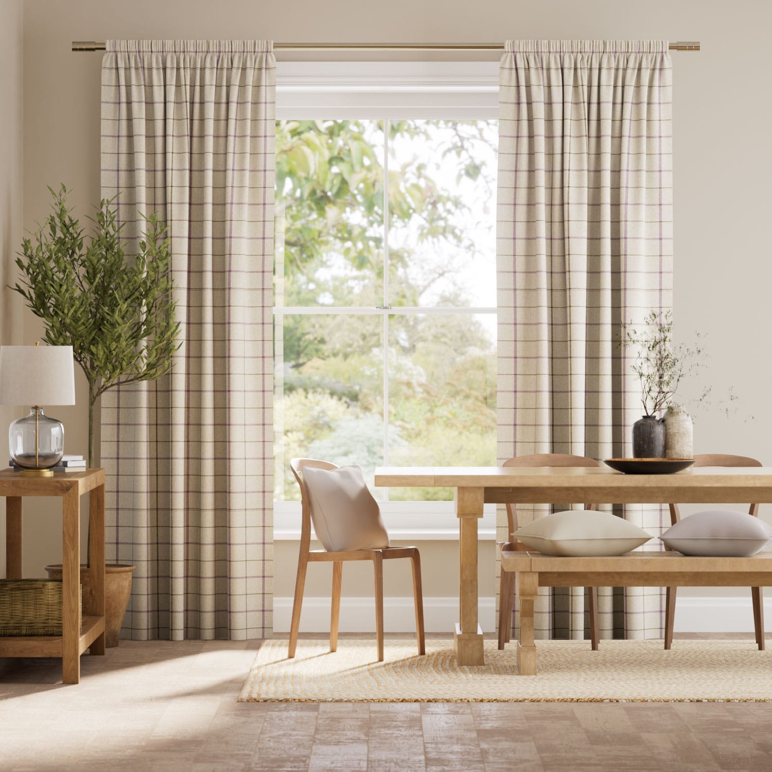 Tattersall Check Mulberry Curtains