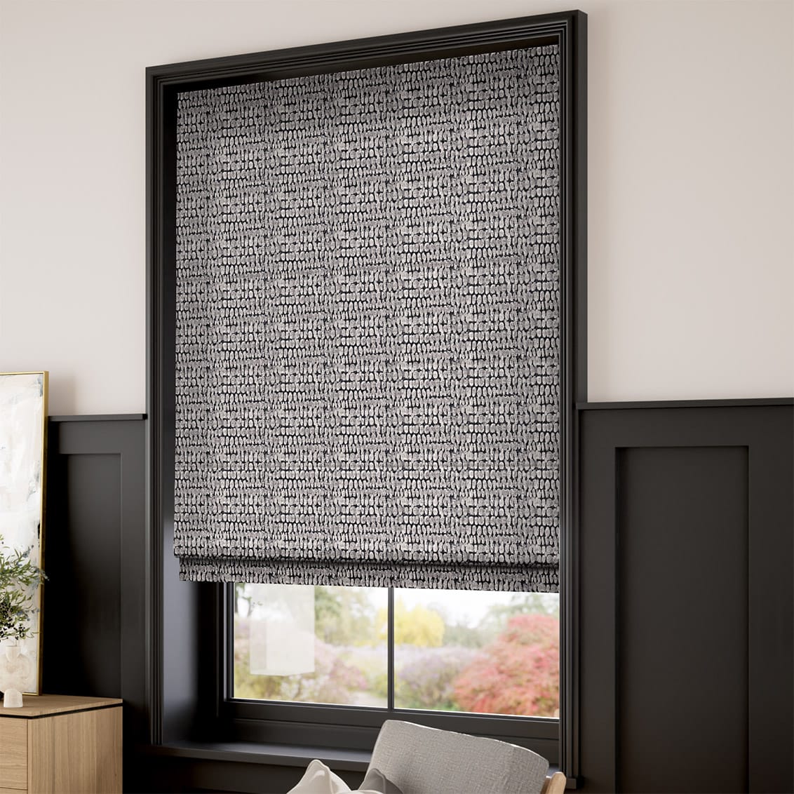 Theone Black & Silver Roman Blind