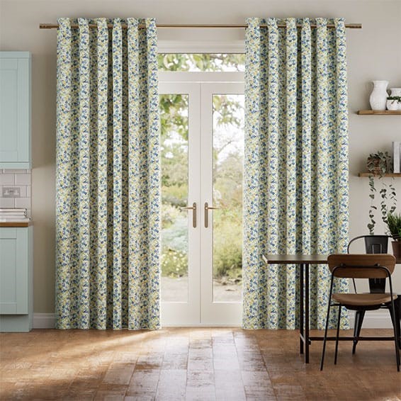 Tiny Wallflower Blue Curtains