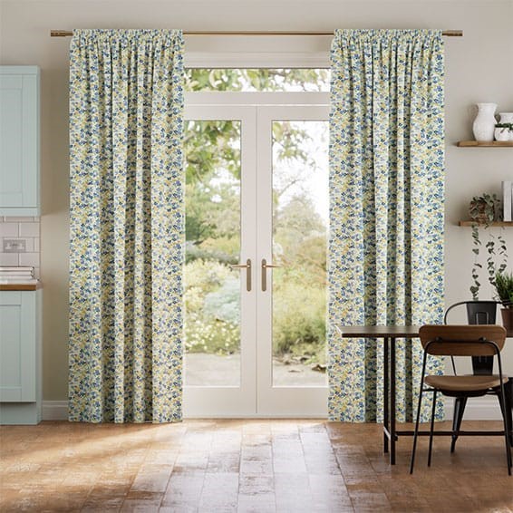 Tiny Wallflower Blue Curtains