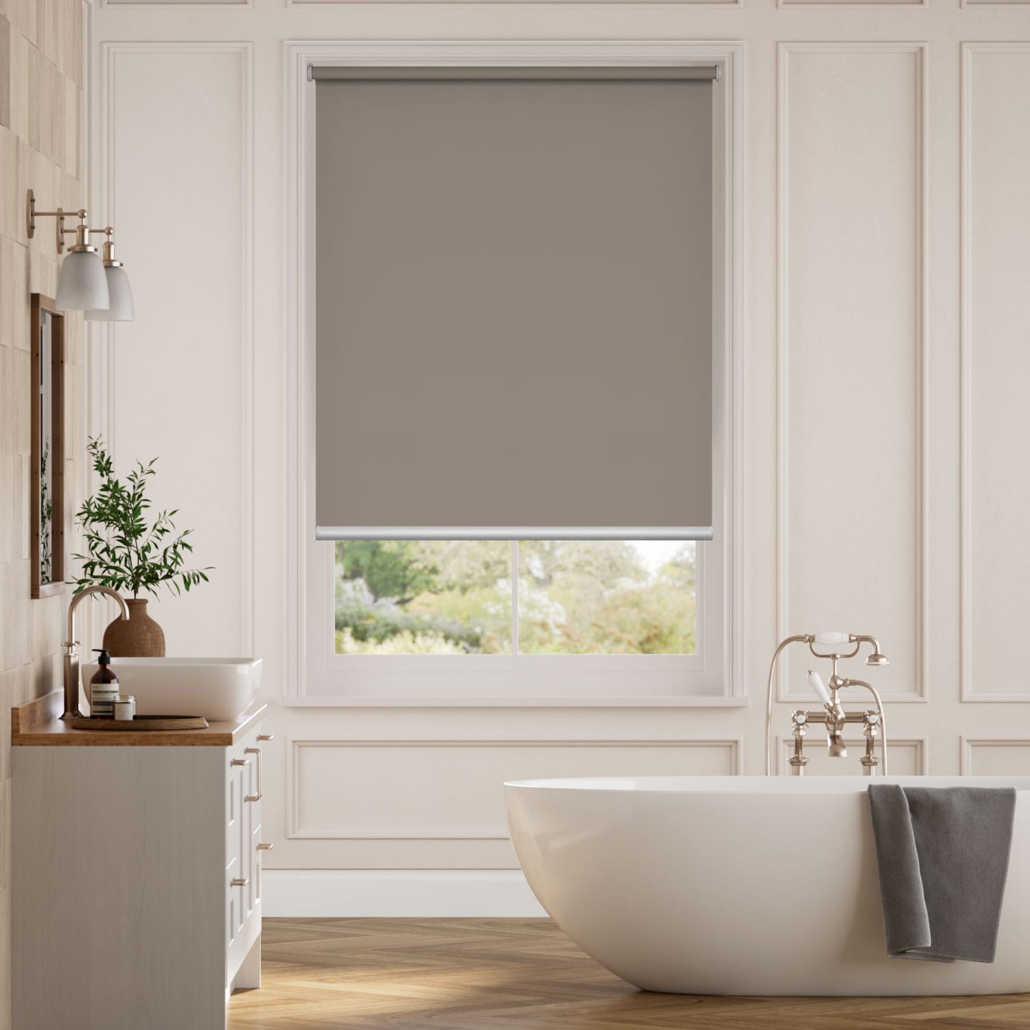 Electric Titan Blackout Fairview Taupe Roller Blind