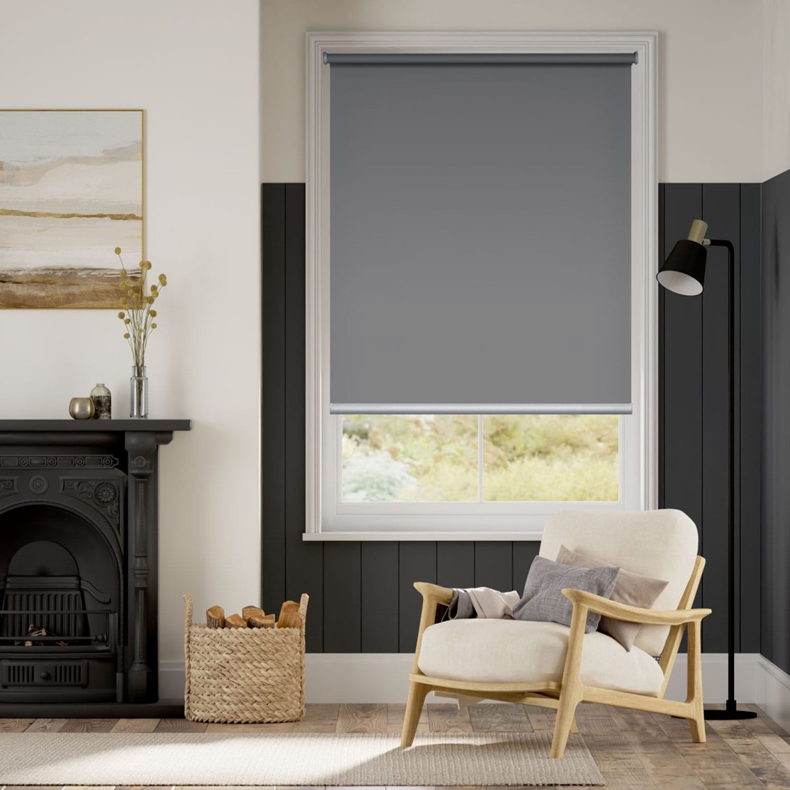 Electric Titan Blackout Harbour Grey Roller Blind