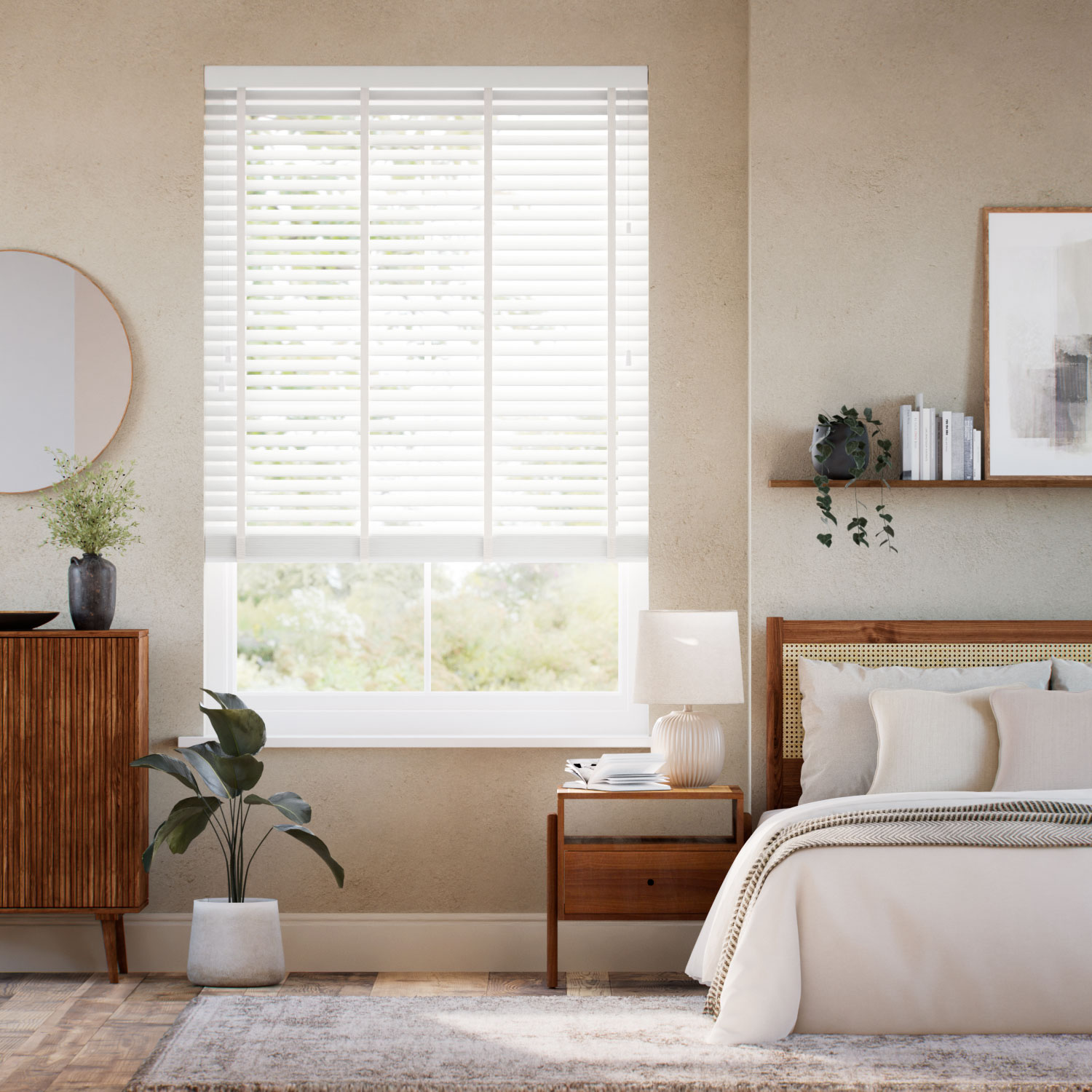 Chiffon White & Chevron Cream Wooden Blind - 50mm Slat