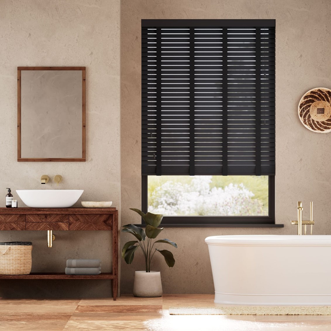 Raven & Pure Black Wooden Blind - 50mm Slat