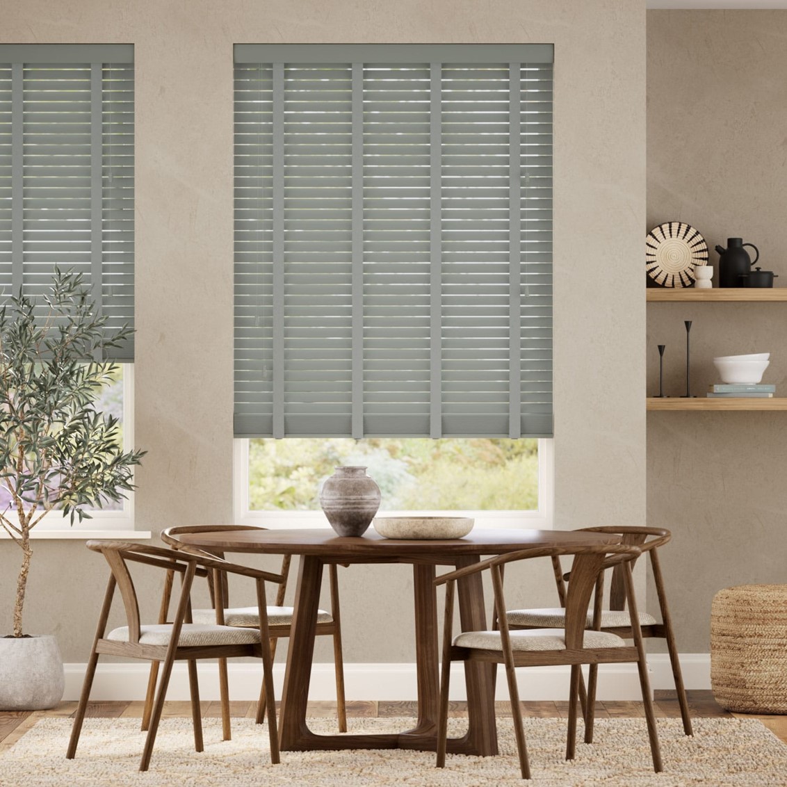 Lichen & Mid Grey Wooden Blind- 50mm Slat