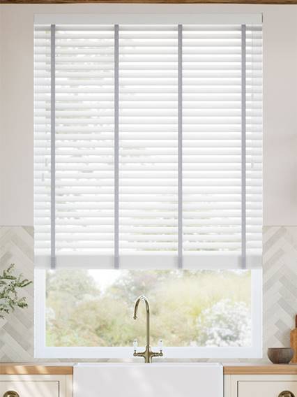 Pristine White & Chevron Silver Wooden Blind thumbnail image