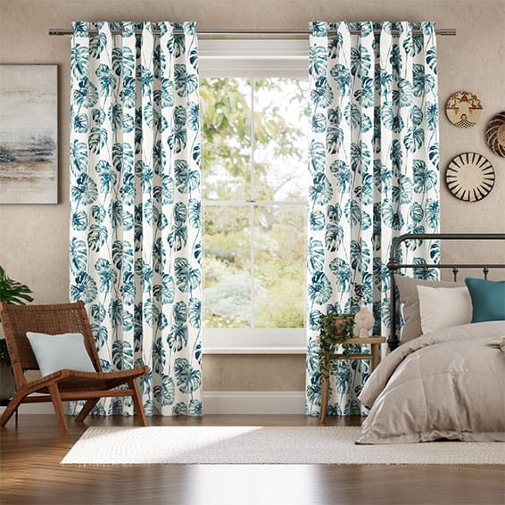 Tropical Leaves Teal Curtains