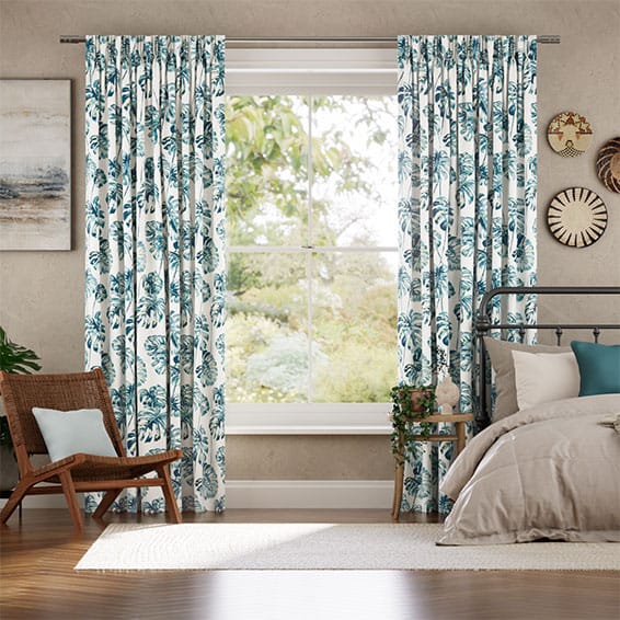 Tropical Leaves Teal Curtains