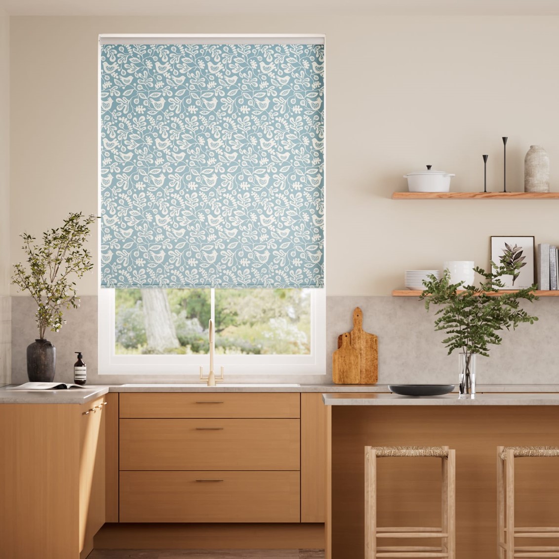 Tweets & Berries Sky Blue Roller Blind