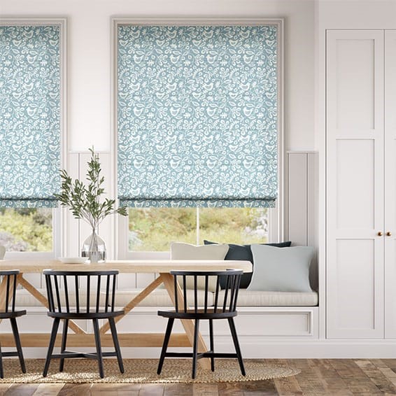 Tweets & Berries Sky Blue Roman Blind