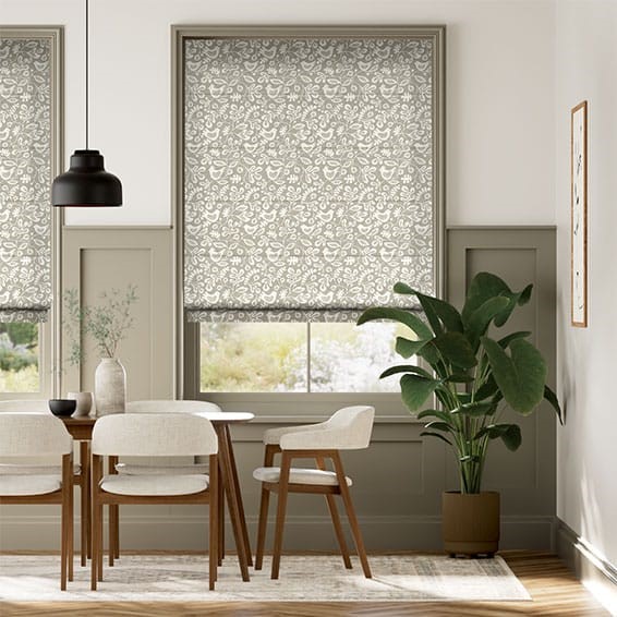 Tweets & Berries Soft Grey Roman Blind