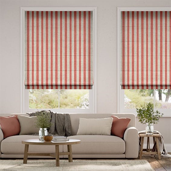 Twill Stripe Linen Party Red Roman Blind