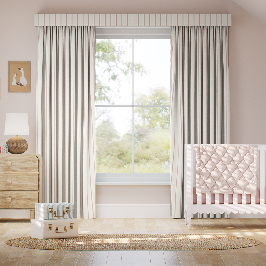Complete Blackout Twill Stripe Blush Curtain