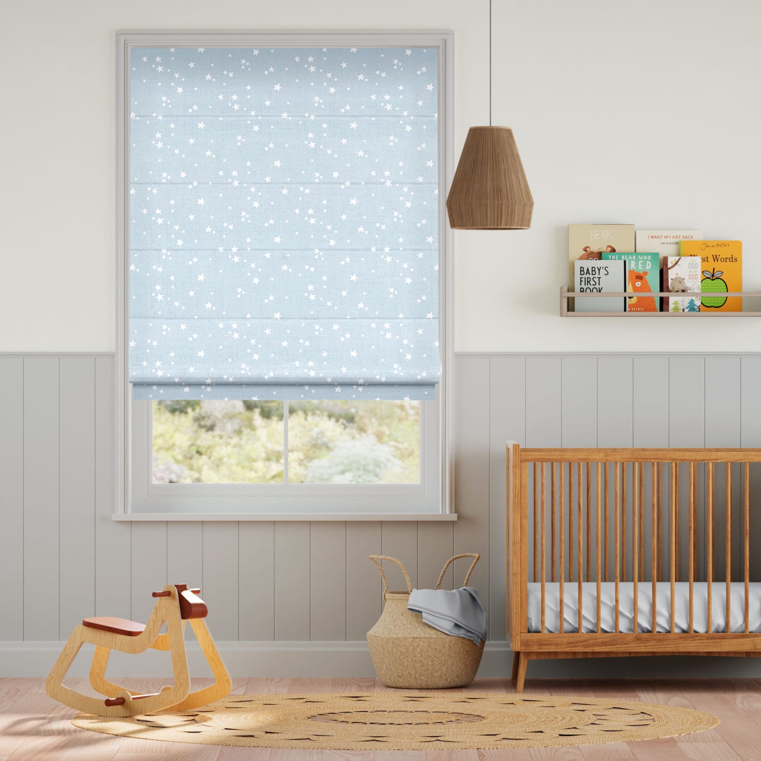 Twinkling Stars Baby Blue Roman Blind