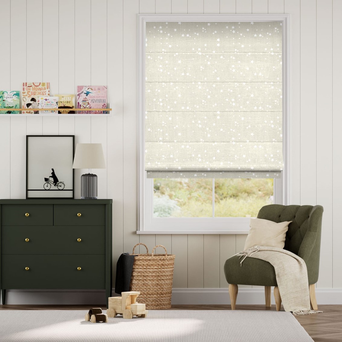 Twinkling Stars Cream Roman Blind