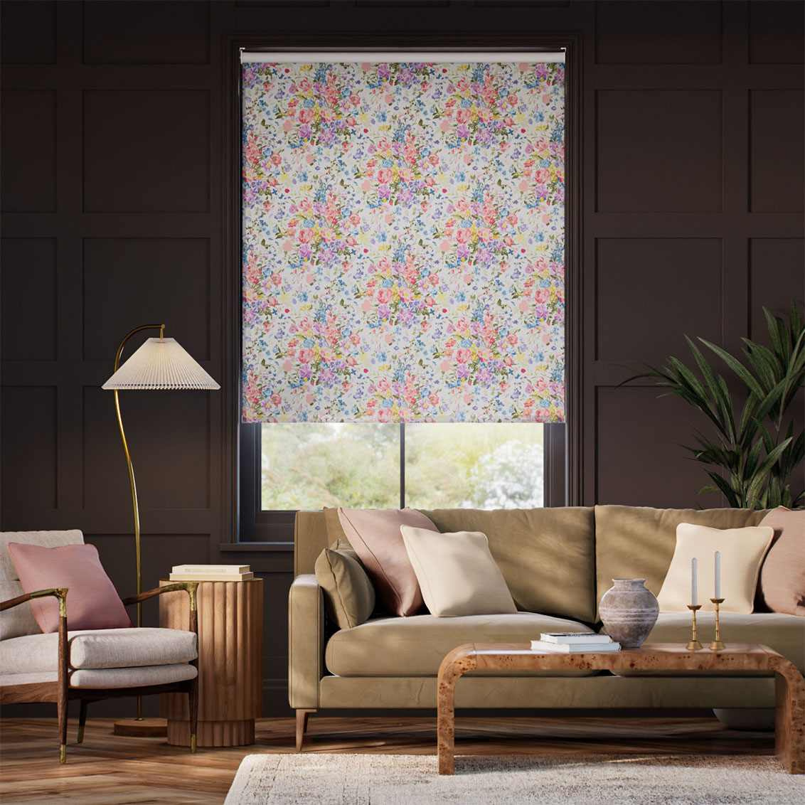 Twist2Go Bouquet Parade Faux Silk Pink Roller Blind