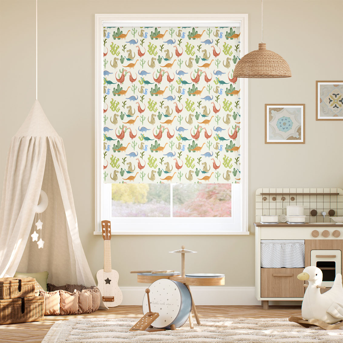 Twist2Go Dino Friends Blackout Cream Roller Blind