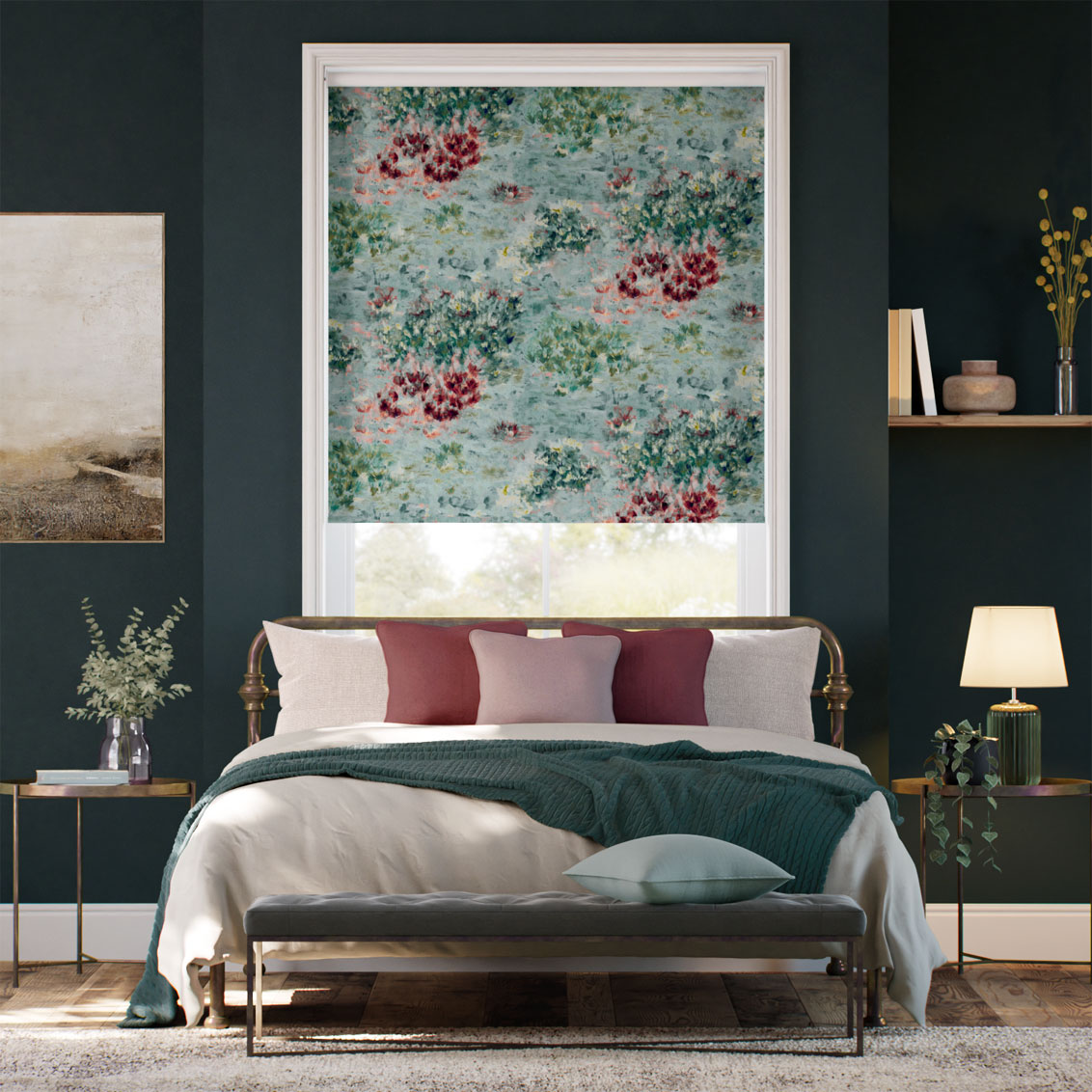 Twist2Go Fiore Velvet Duckegg Rose Roller Blind