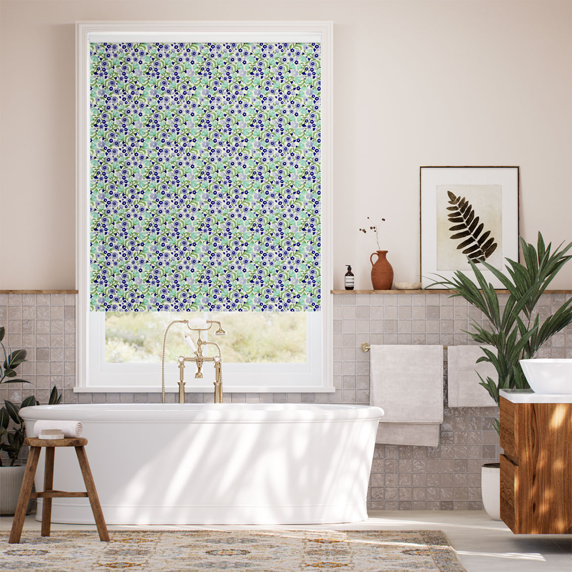 Twist2Go Indian Summer Ditsy Cobalt & Duck Egg Roller Blind