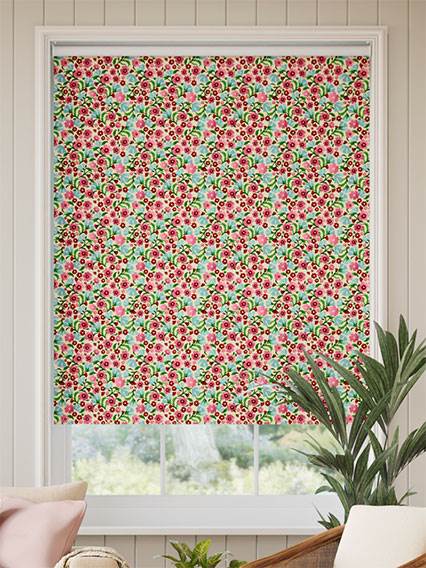 Twist2Go Indian Summer Ditsy Rose Pink & Polka Dot Red Roller Blind thumbnail image