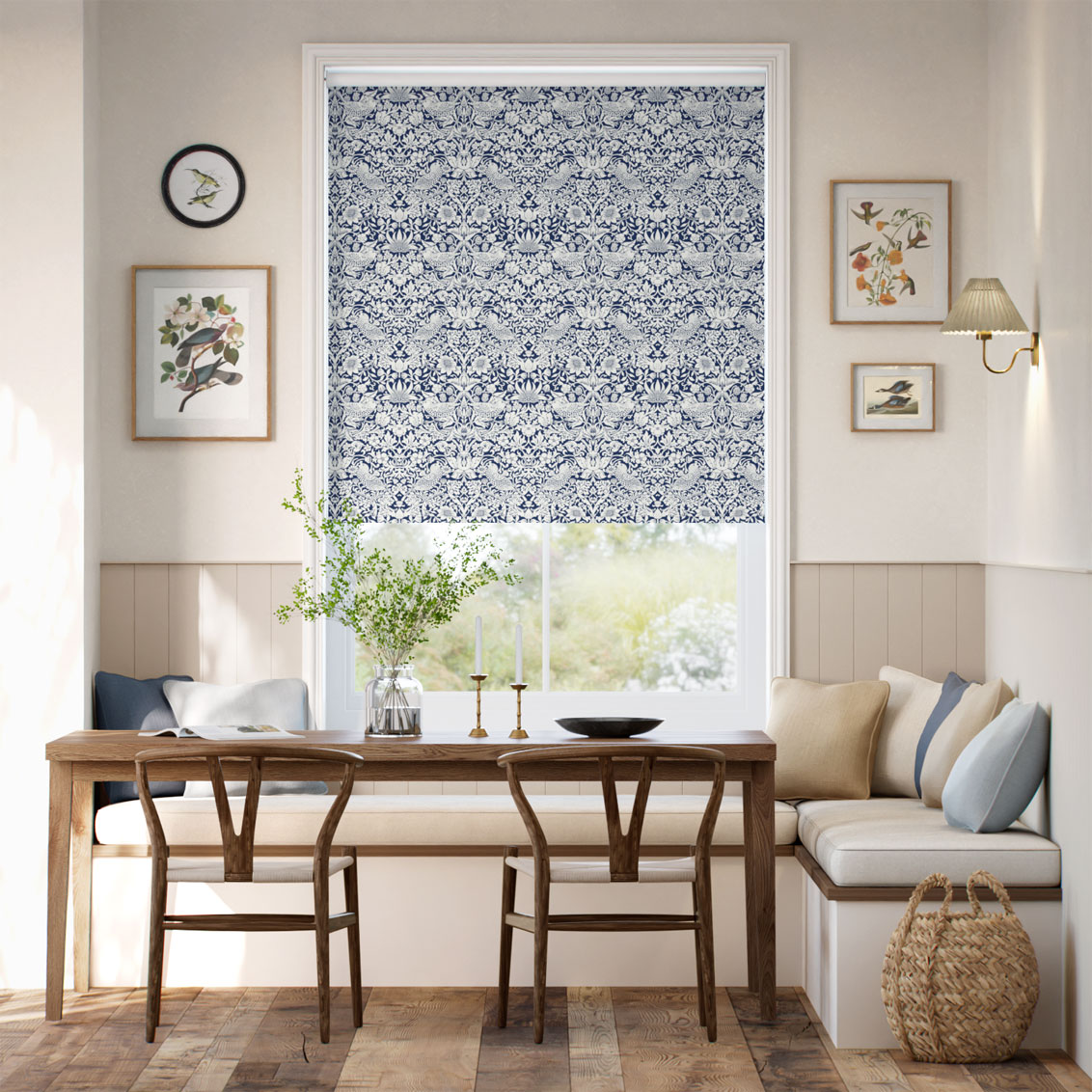 Twist2Go William Morris Strawberry Thief Navy  Roller Blind