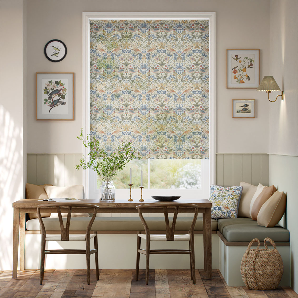 Twist2Go William Morris Strawberry Thief Voile Natural Roller Blind