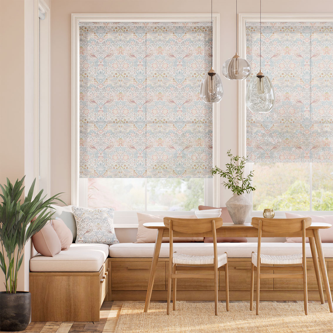 Twist2Go William Morris Strawberry Thief Voile Rose Chalk Roller Blind