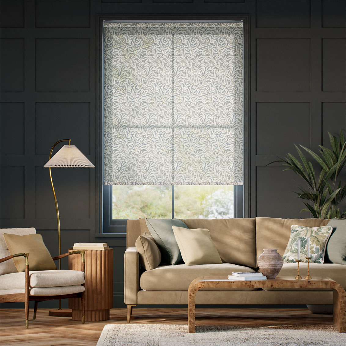 Twist2Go William Morris Willow Bough Voile Mink Roller Blind