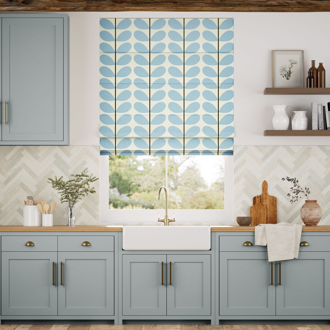 Two Colour Stem Powder Blue Roman Blind