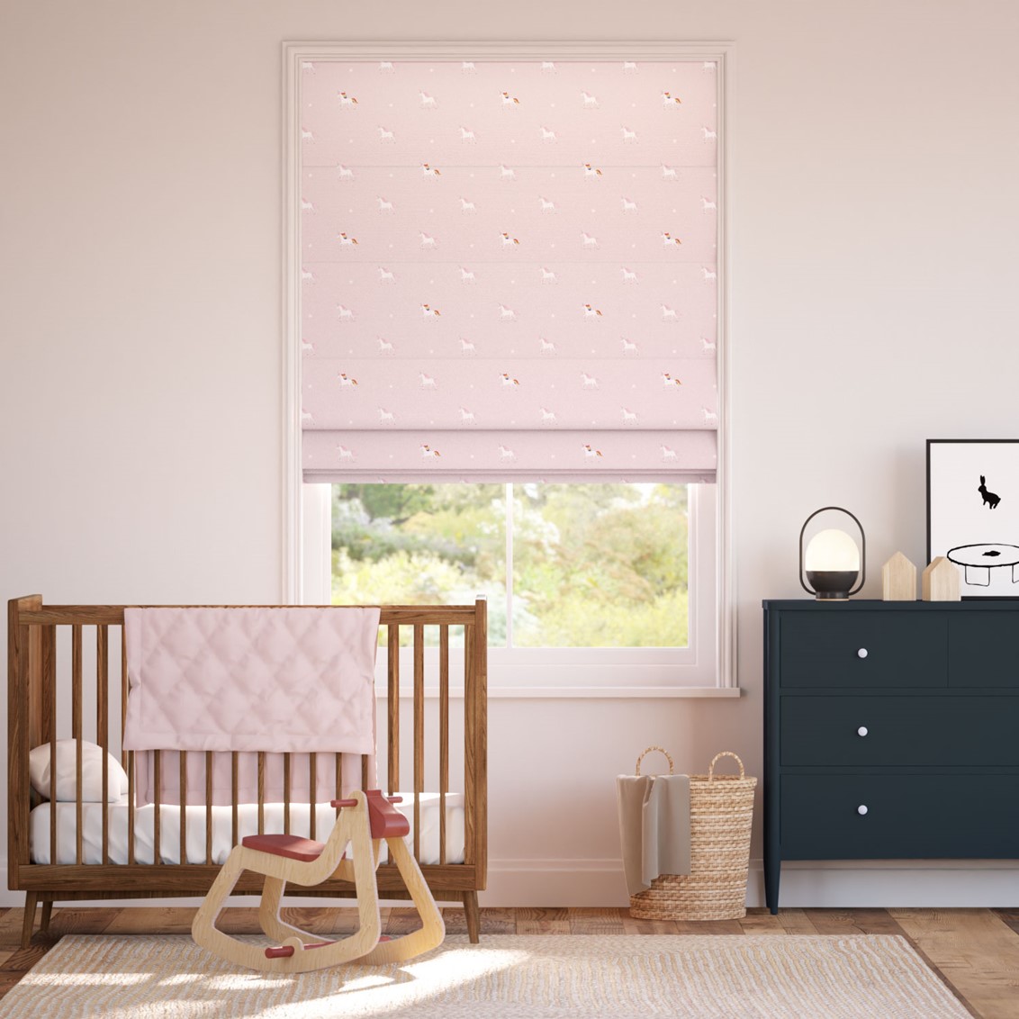 Unicorn Soft Pink Roman Blind