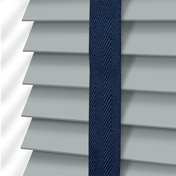 Urban Grey Oxford Blue Faux Wood Blind 50mm Slat