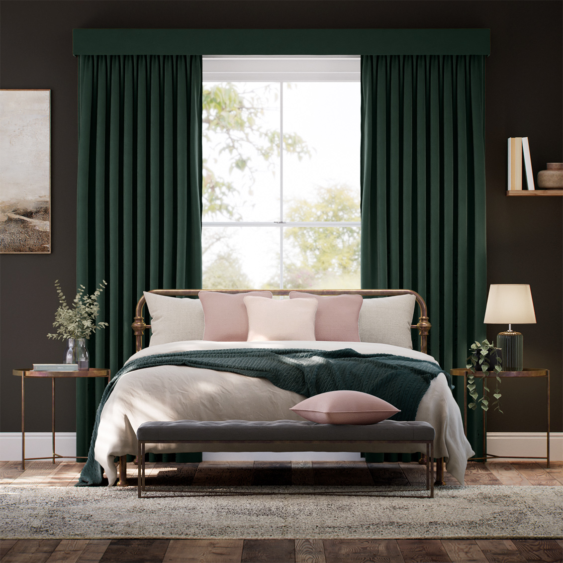 Complete Blackout Velvet Forest Green Curtain